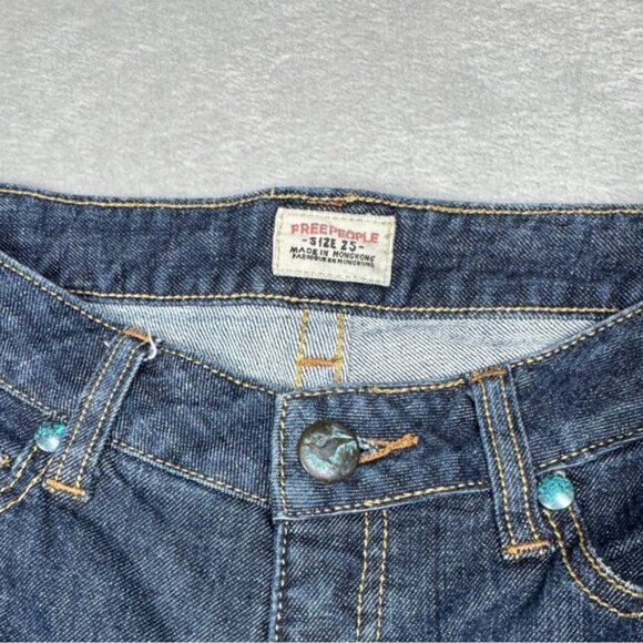 Vintage Y2K Free People Low Rise Zip Fly Flare Dark Blue Wash Blue Jeans Size 25 - Picture 3 of 15